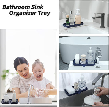 MicoYang Silicone Bathroom Soap Dishes with Drain Spout-Bathroom and Kitchen Sink Organizer,Sponge Holder,Dish Soap Tray,Perfect for Dispenser,Scrubber,Bottle,Cup on Sink or Counter-Black 4.9"×3.2"