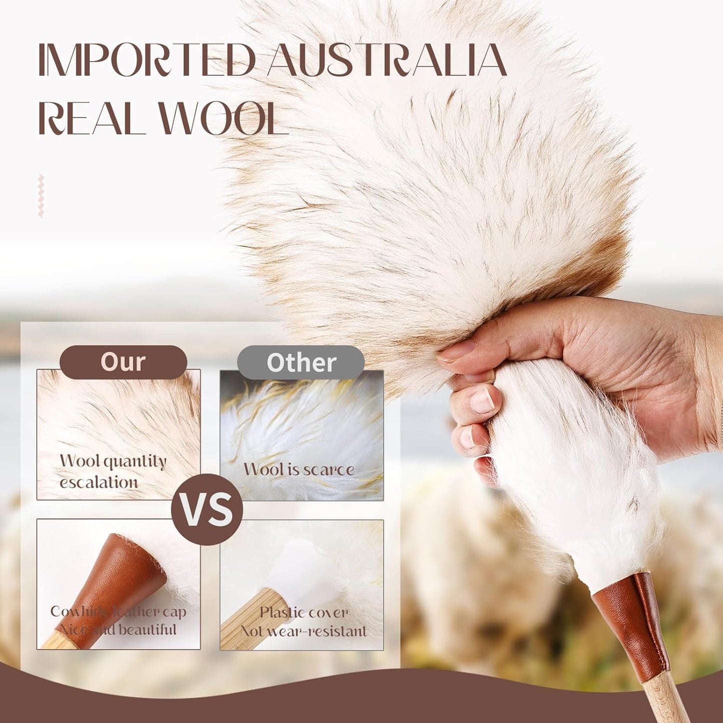 THARAHT 2PCS Ostrich Feather Duster 16 Inch Fluffy Natural with Wood Handle Reusable Washable for Cleaning Keyboard,Home,Car,Office Ostrich Feather Duster