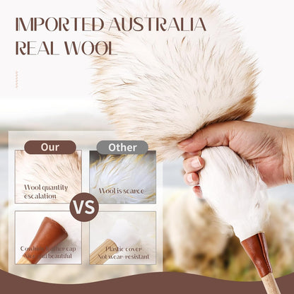 THARAHT 2PCS Ostrich Feather Duster 16 Inch Fluffy Natural with Wood Handle Reusable Washable for Cleaning Keyboard,Home,Car,Office Ostrich Feather Duster