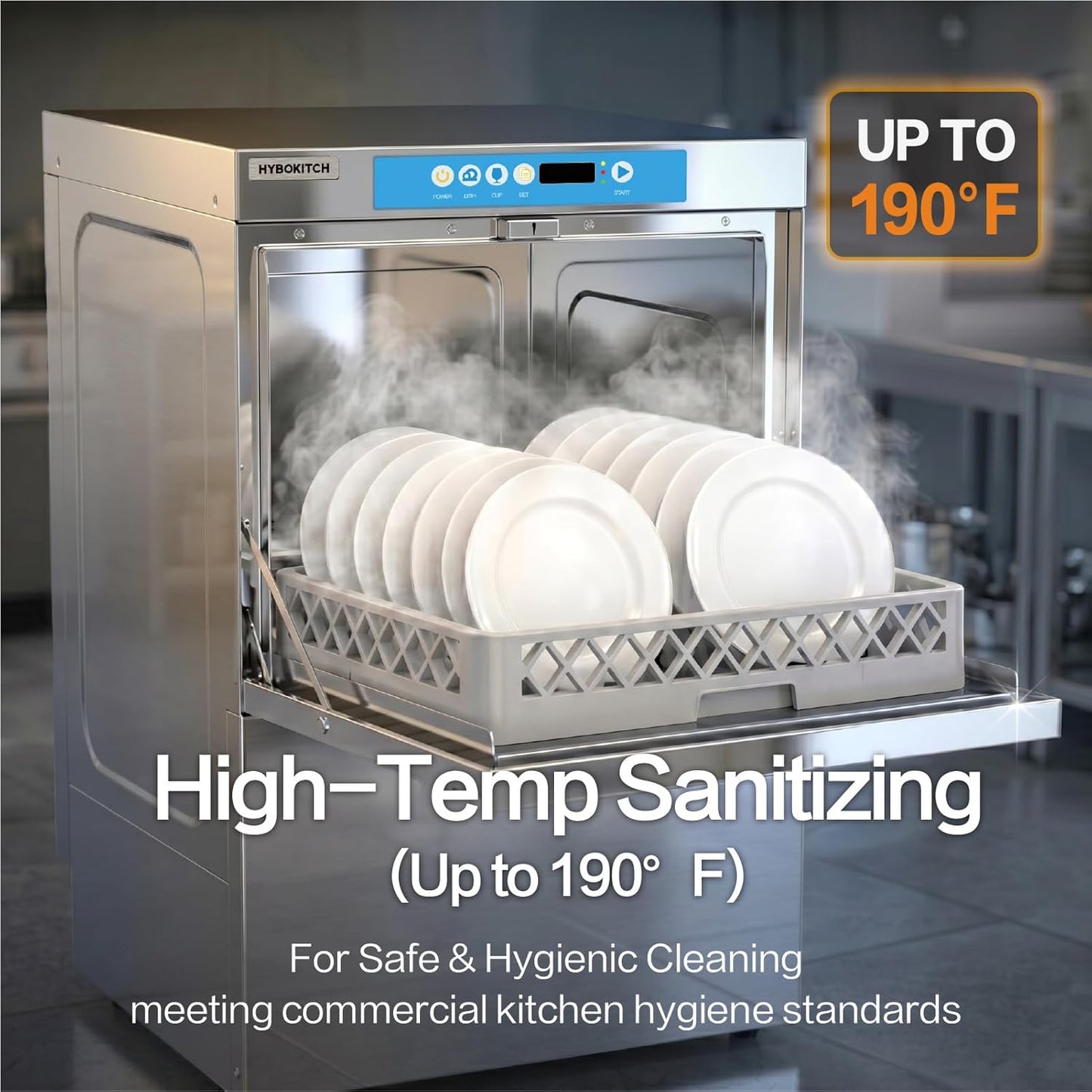 Commercial Dishwasher Undercounter High Temperature, Built-in Booster, Built-in Detergent & Rinse Aid Pumps, Stainless Steel, 20-40 Racks/Hr, 208~240V, 1 Phrase for Restaurant Bar Cafe