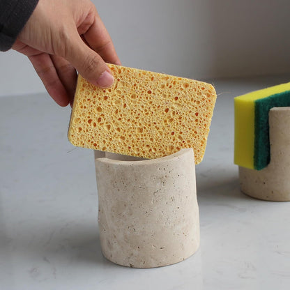 Natural Travertine Marble Sponge Holder for Kitchen Sink, Drying Rack, Compact Sink Caddy Organizer - Calacatta Viola Marble