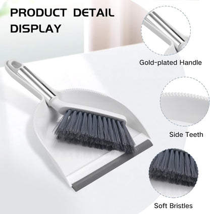 NACENA Mini Broom and Dustpan Set, Small Dust Pan and Brush Set with Handle Dustpan Teeth for Cleaning Hair Suitable for Office Desks Drawers Sofas Outdoor Camping, Light & Purple