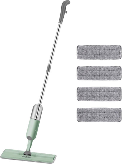 True & Tidy Spray Mop for Floor Cleaning Wet Spray Mop with 12 oz Refillable Bottle and 4 Washable Microfiber Pads Home or Commercial Use Dry Wet Flat Mop for Hardwood Laminate Wood Ceramic (Gray)