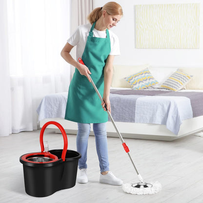 Spin Mop and Bucket with Wringer Set, 360° Spinning Mop Bucket System with 3 Microfiber Mop Replacement Heads and 50" Stainless Steel Adjustable Handle for Floor Cleaning