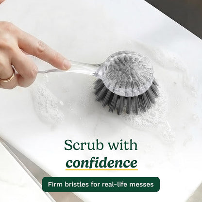 Cuisinart Dish Brush with Handle 2 Pack – Kitchen Scrub Brush for Dishes, Pots & Pans, Non-Scratch Dish Scrubber, Firm Bristles for Sink & Cookware, Comfortable Grip for Everyday Cleaning