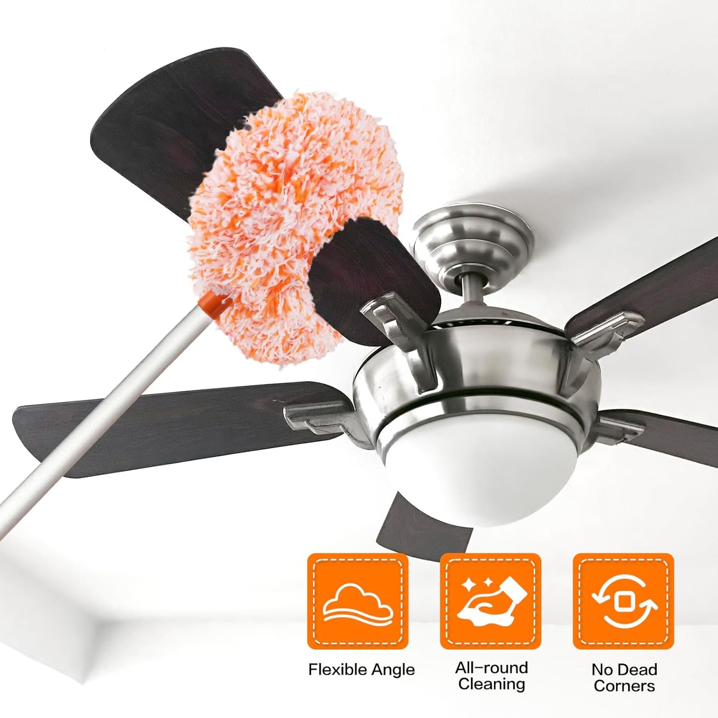 Ceiling Fan Cleaner Duster Reusable Microfiber Ceiling Fan Blade Cleaner Removable Duster with Extension Pole Adjusts 13 to 49.7 Inch for Cleaning Walls Bookshelves Furniture Door Window Top (Blue)