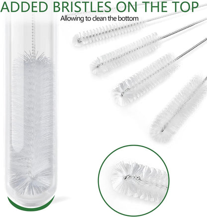 CiaraQ Bottle Cleaning Brushes, 8 Inch Nylon Tube Brush Set, Cleaner for Narrow Neck Bottles Cups with Hook, Set of 10pcs