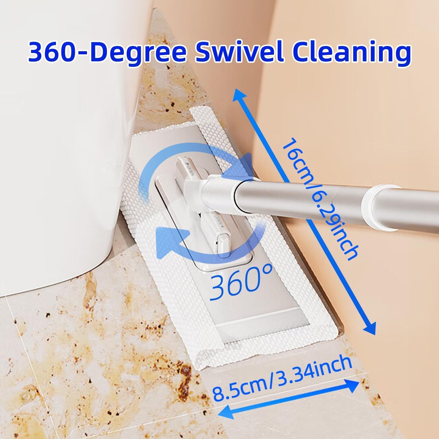 Snap-Grip Mini Mop with 39in Handle — INWEJIA Zero-Touch Gap Dust Cleaner & Locking Head, Disposable Lazy Mop Wet and Dry for Kitchen Bathroom Toilet Corners Window Wall Cleaning