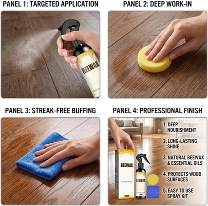 2 PCS Beeswax Wood Polish Spray: Natural Beeswax Furniture Polish and Cleaner - Wood Care Spray for Cabinets, Tables, Floors - Wood Conditioning Polish Kit with Sponge & Cloth (2)