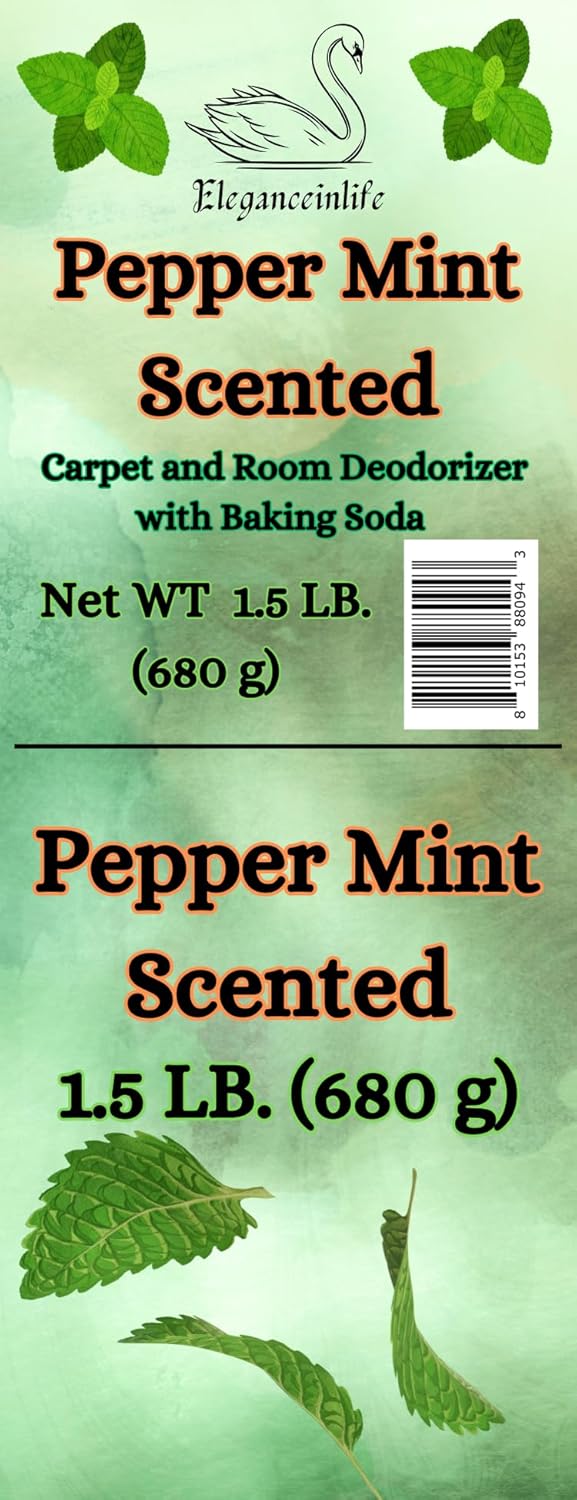 Eleganceinlife Peppermint Scented Carpet and Room Deodorizer with Baking Soda, 1.5 LB (680 g) Each - Fresh Mint, Odor Neutralizer, Pack of 2