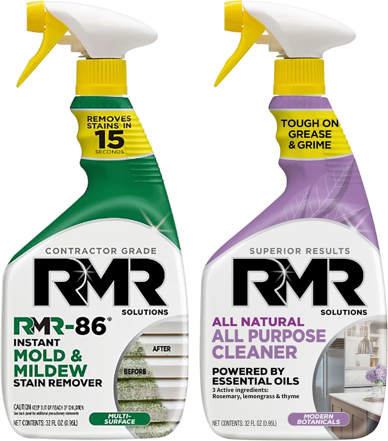 RMR Total Clean Team – Instant Stain Remover + All Natural All Purpose Cleaner, Indoor/Outdoor Cleaning Spray Kit for Kitchens, Bathrooms, Furniture, Siding, & Deck, 2–32 Oz Bottles