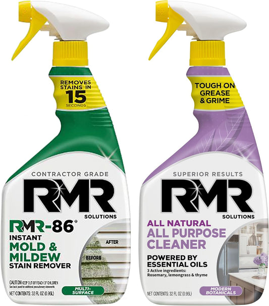 RMR Total Clean Team – Instant Stain Remover + All Natural All Purpose Cleaner, Indoor/Outdoor Cleaning Spray Kit for Kitchens, Bathrooms, Furniture, Siding, & Deck, 2–32 Oz Bottles