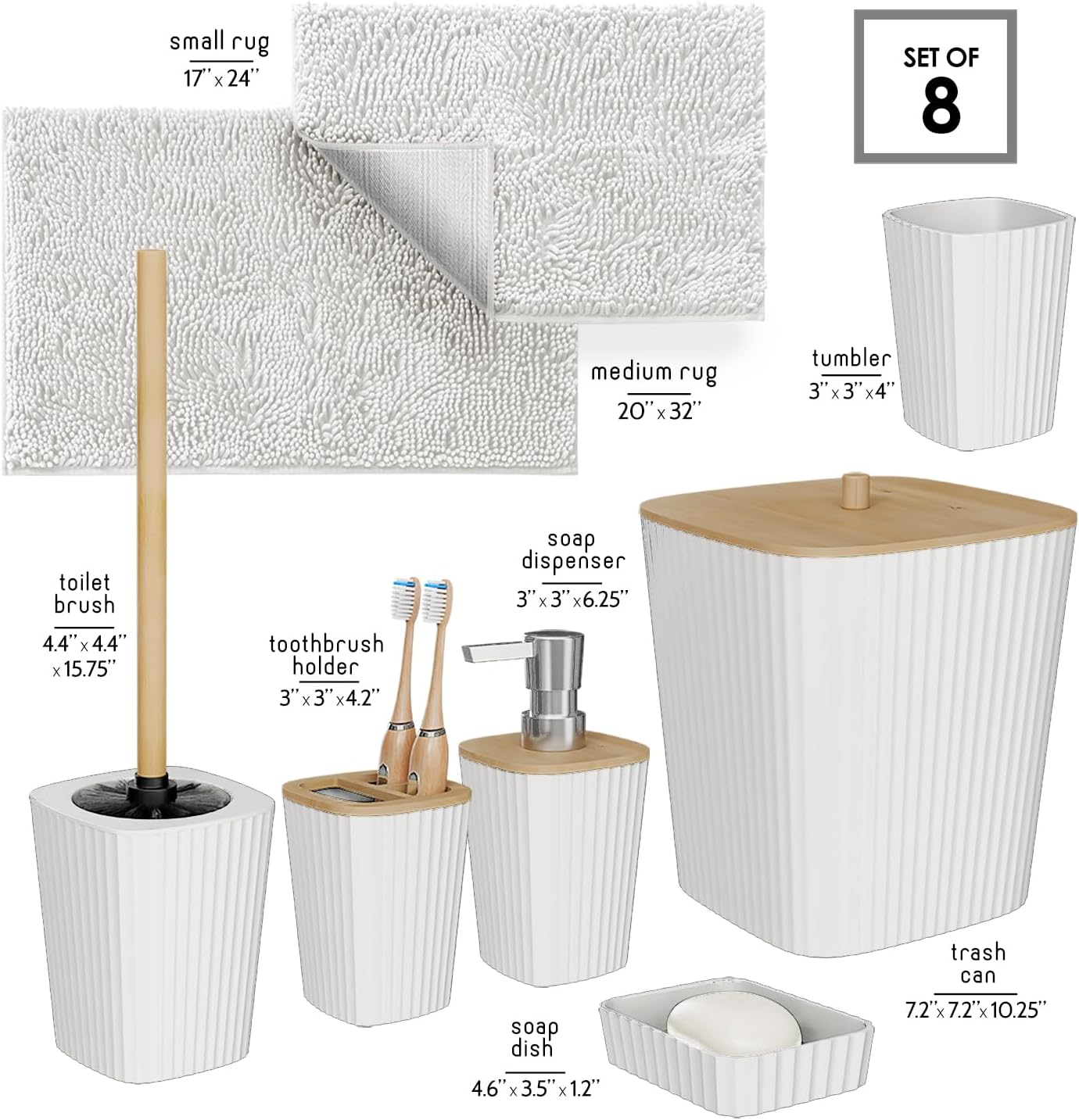 Clara Clark Bathroom Set - Sage Green Bathroom Accessories Set, 6PC Bathroom Accessory Set, Bathroom Sets with Toilet Brush, Trash Can & Soap Dispenser