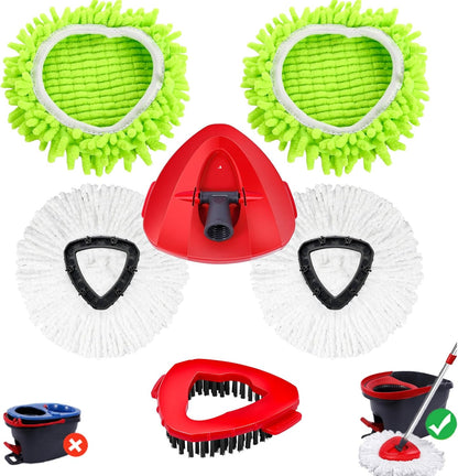 4 Packs Spin Mop Replacement Heads Compatible with Ocedar RinseClean 2-Tank System, 30-58" Mop Handle,Mop Scrub Brush and Base Combo Set,Mopping Refills Easy to Replace and Cleaning