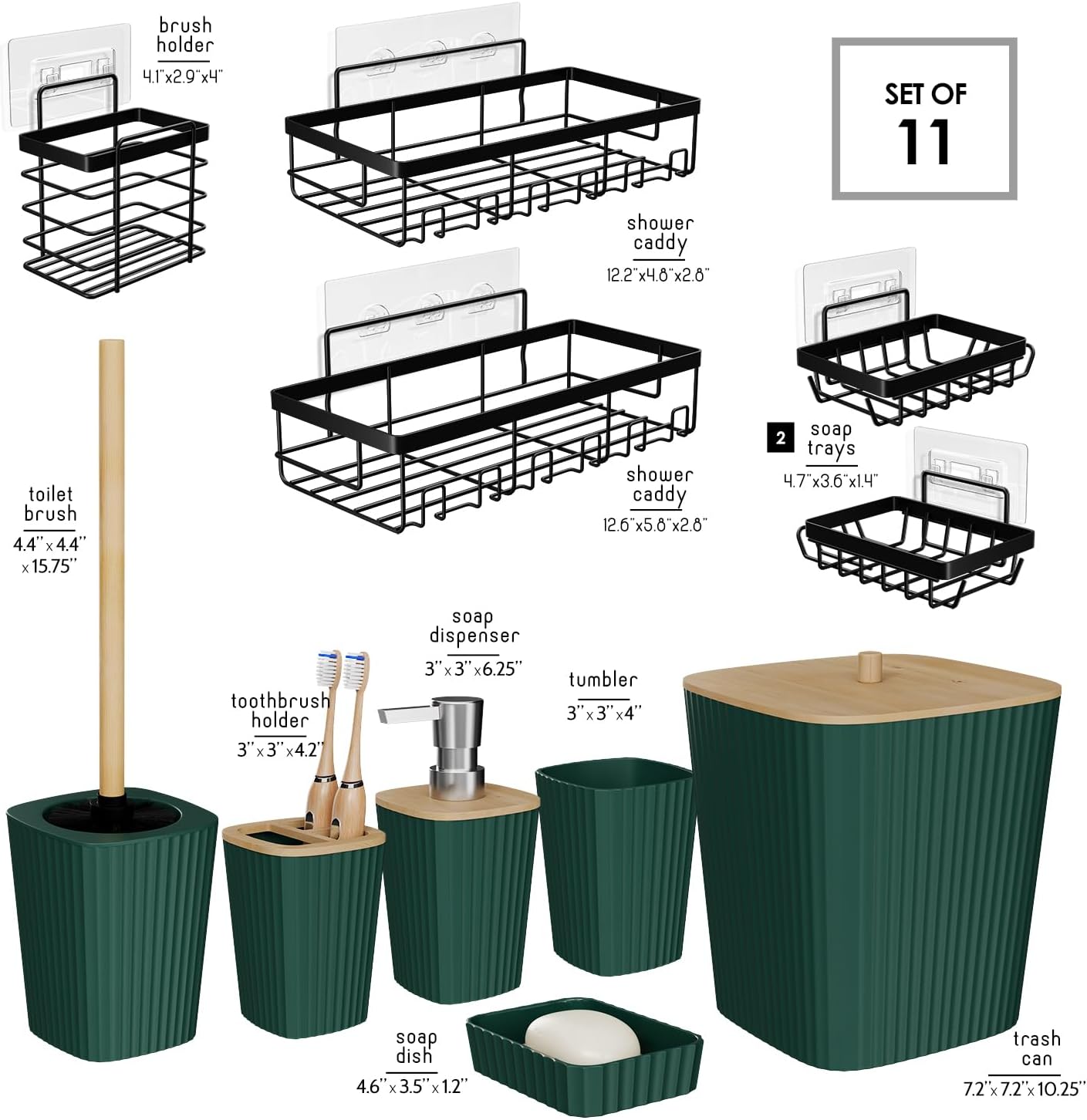 Clara Clark Bathroom Set - Sage Green Bathroom Accessories Set, 6PC Bathroom Accessory Set, Bathroom Sets with Toilet Brush, Trash Can & Soap Dispenser
