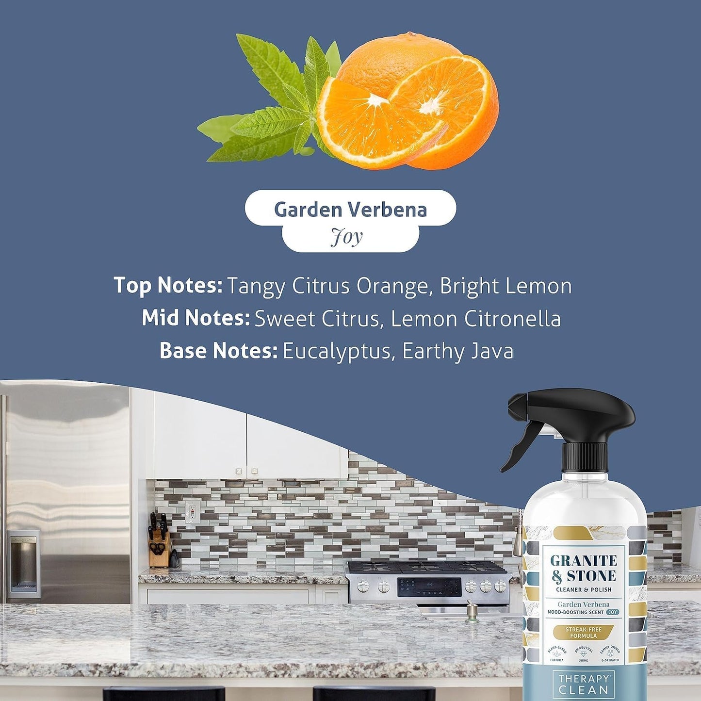 Therapy Granite Cleaner Kit with Microfiber - Daily Countertop Cleaner for Stone, Granite, Marble, Soapstone, Quartz, Quartzite, Slate, Headstone, Limestone, Corian, Laminate, and Tile
