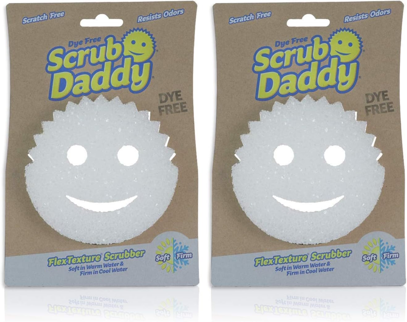 Scrub Daddy Sponge - Dye Free - Scratch-Free Scrubber for Dishes and Home, Odor Resistant, Soft in Warm Water, Firm in Cold, Deep Cleaning, Dishwasher Safe, Multi-use, 1ct (2 Pack)