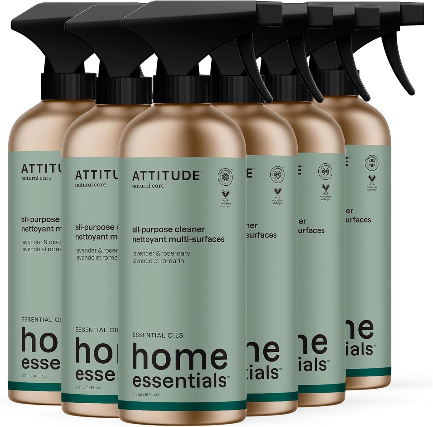 ATTITUDE All-Purpose Cleaner Spray, Natural Origin Ingredients, EWG Verified, Ammonia-Free, Removes Fingerprints, Dust and Dirt, Streak-Less, Lavender & Rosemary, 26 Fl Oz