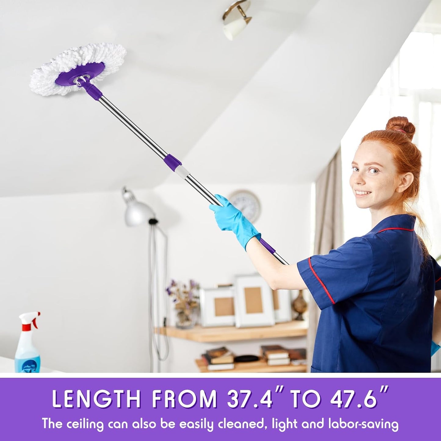 Spin Mop Replacement Handle 360 Degree Spin Mop Pole Handle Replacement Rotating Telescopic Stick for Head Replace Spinning Household Cleaning Accessories for Home(Cute Blue)