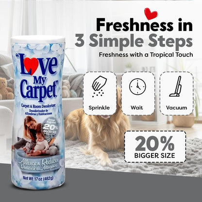 6 Love My Carpet | Carpet Deodorizer & Freshener Powder | 17 oz Pet Odor Eliminator for Strong Odor & Pet Urine | FRESH LINEN | Safe for Homes with Pets
