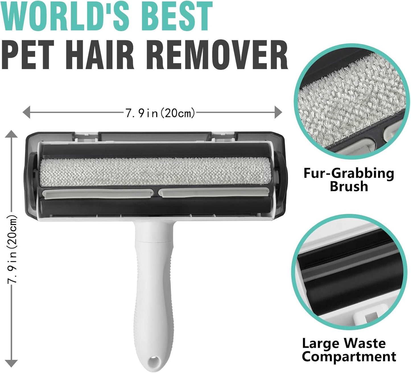 Reusable Lint Roller for Pet Hair - Extra Sticky Washable Cat & Dog Hair Remover for Furniture, Couch, Carpet, and Car - Eco-Friendly Portable Fur Removal Tool, No Refills Needed. White.