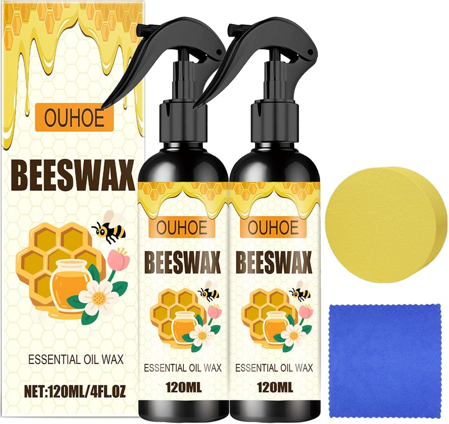 Beeswax Spray, Beeswax Wood Polish, Natural Bees wax Care Spray & Restorer, Natural Micro-Molecularized Bees wax Spra for Living Rooms,Kitchens,Wood Furniture Floors - 120ML (1)