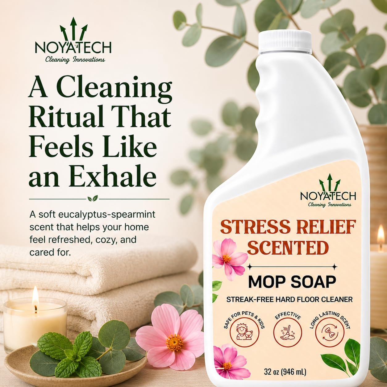NOYATECH Scented Mop Soap – Stress Relief Aromatherapy Floor Cleaner Concentrate | Non-Toxic, Pet Safe, No Residue | Safe for Hardwood, Tile, Marble, Stone & Grout | All Mop Types | Made in USA