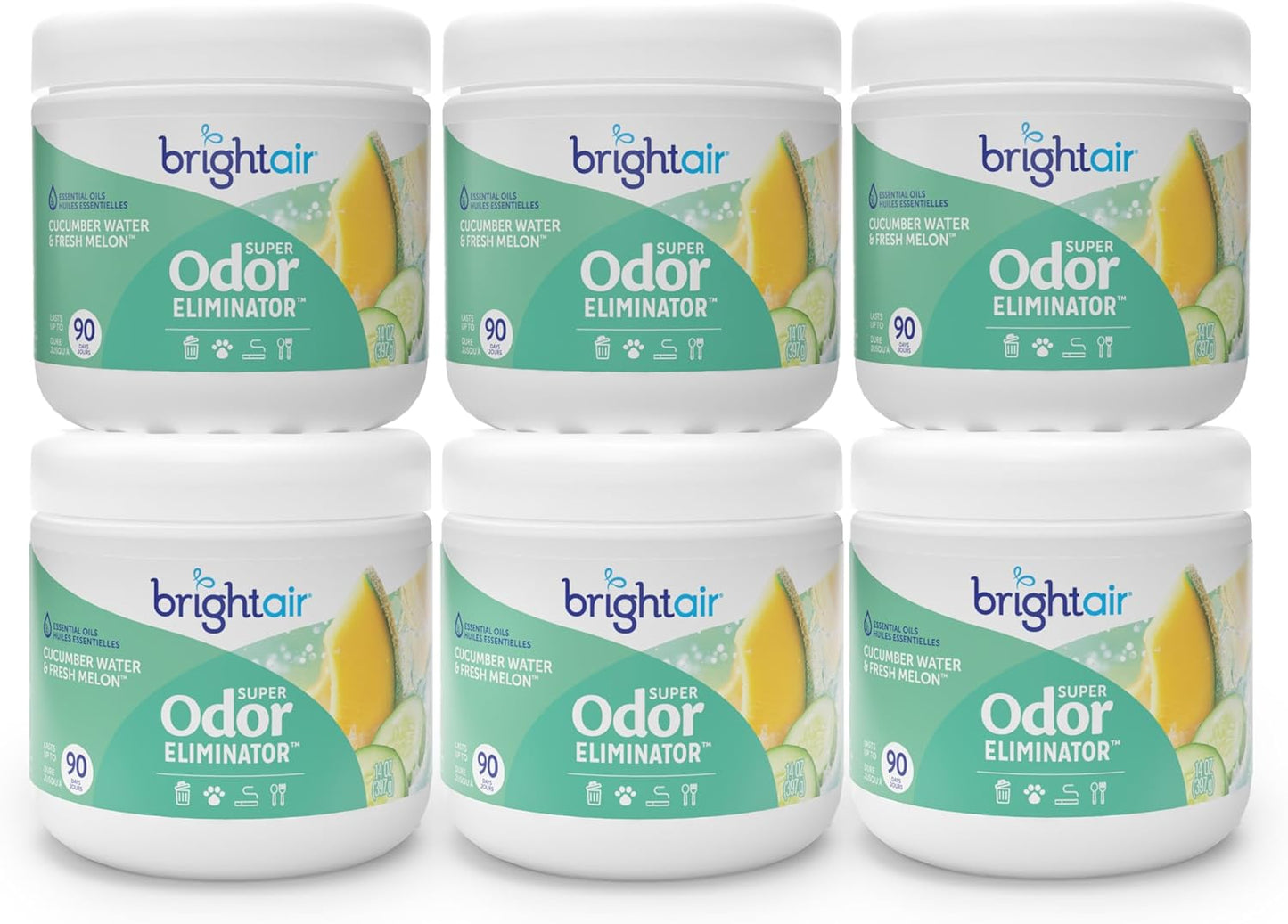 Bright Air 14 oz. Super Odor Eliminator, For Medium-Size Spaces, Cool & Clean Scent, Case of 6,Air Freshener, Natural Essential Oils, Lasts Up to 90 Days Each