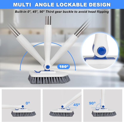 Pool Brush Floor Scrub Brush with 52" Adjustable Long Handle,Shower Swimming Pool Brush for Glass Doors,Bathroom,Kitchen,Tile,Car Glass,Marble Floors