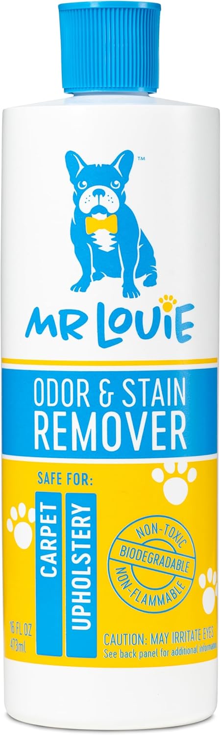 MR LOUIE Stain & Odor Remover for Carpet & Upholstery - Precision Pour No-Spray Cleaner Tough on Dog & Cat Urine, Vomit & Kid Stains with No Chemical Scent- Safe for Kids & Pets (16oz)
