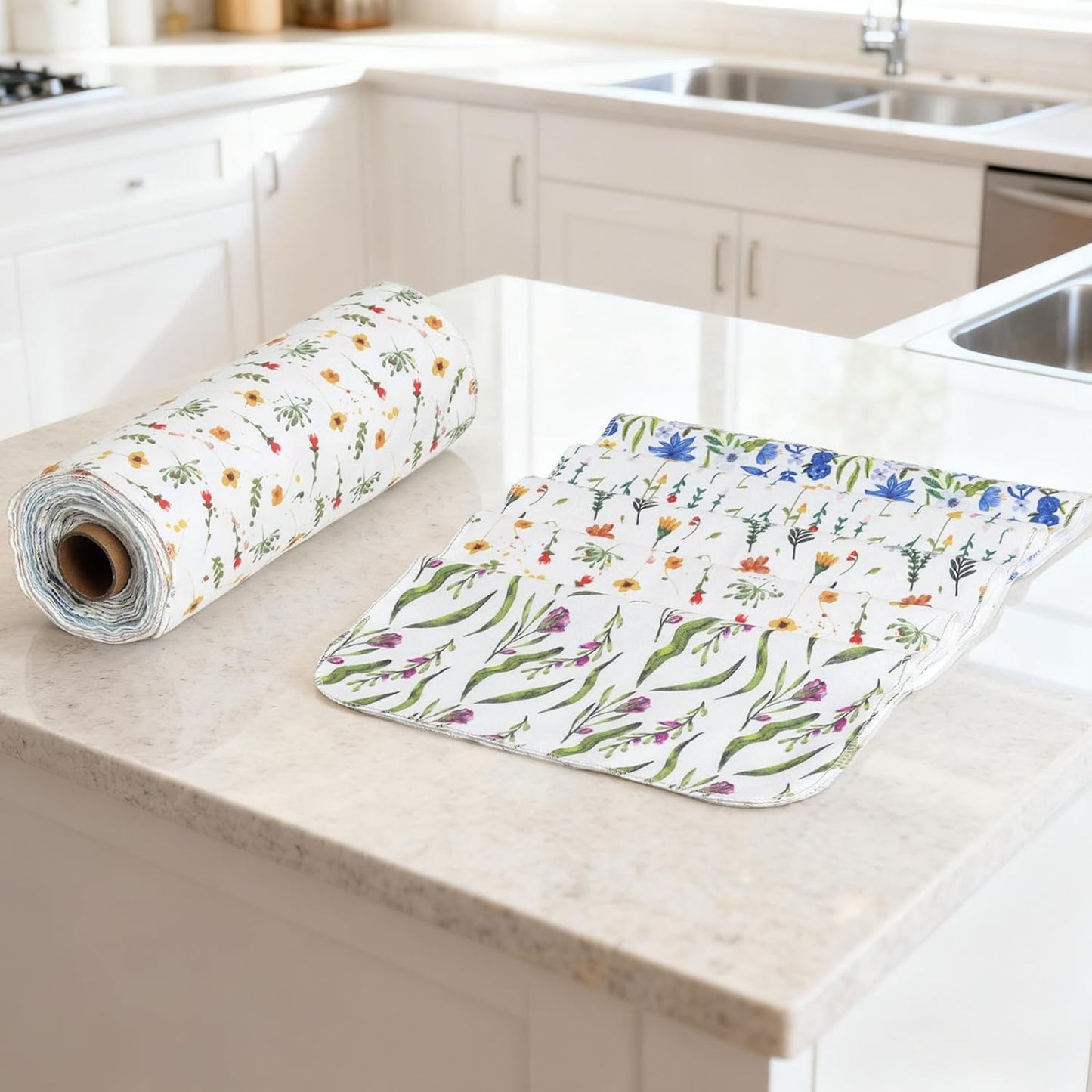 25 Pack Reusable Paper Towels, Paperless Towels Roll Washable Cotton Cloth for Kitchen Towels Zero Waste Products Alternative Paper Towels Alternative (Bohemian)