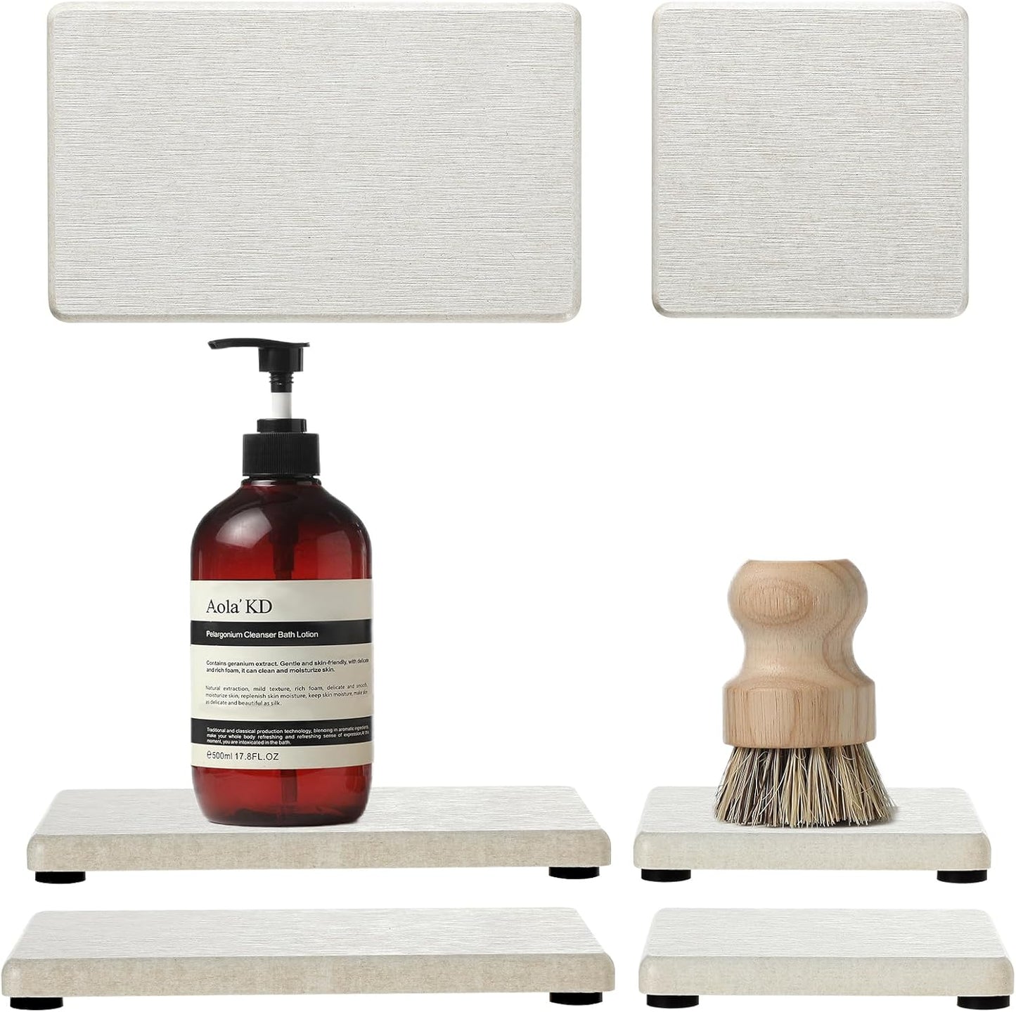 2PCS Water Absorbing Stone Drying Tray for Kitchen Counter & Bathroom Sink, Diatomite Faucet Splash Guard, Soap Dispenser Rack & Sponge Holder Caddy Organizer, Marble White (Printed Pattern), 9"x 3.5"