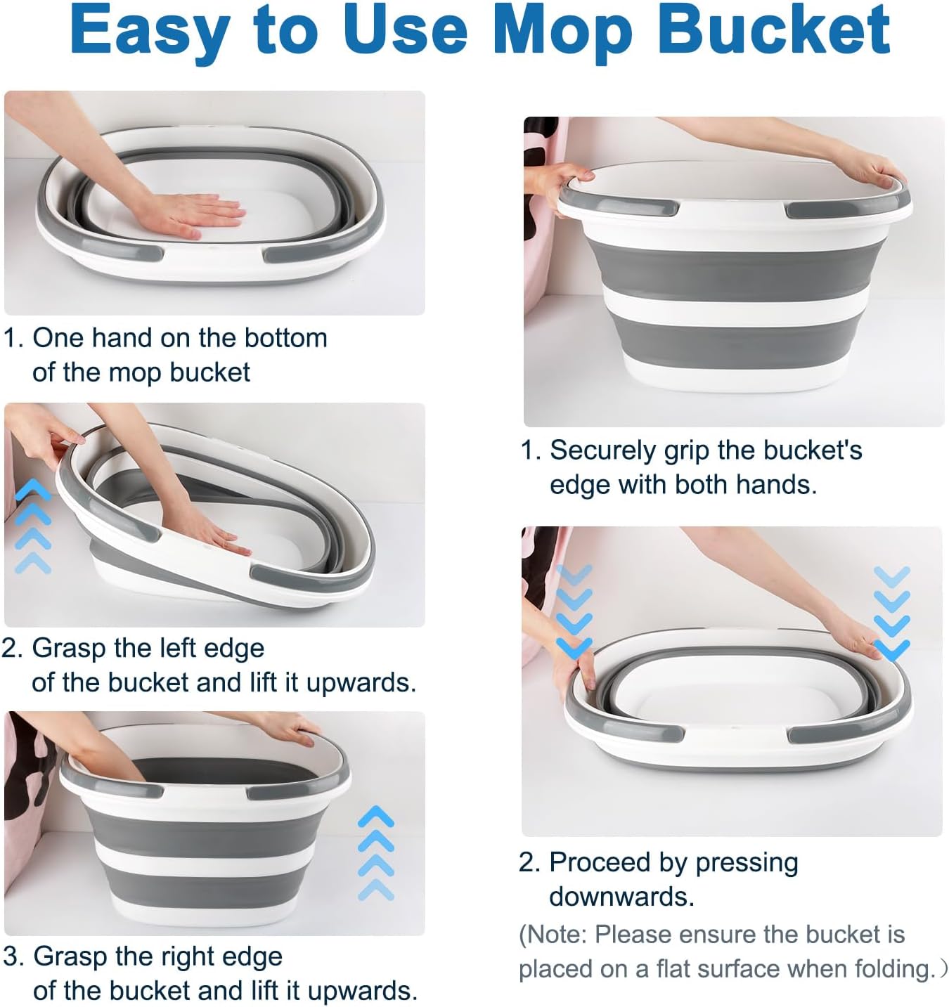 Collapsible Mop Bucket with Handle for Cleaning, 16L(4.2 Gallon) Silicone Square Mopping Bucket for Windows Cleaning or Car Washing, Cleaning Supplies Organizer Plastic Bucket for Storage