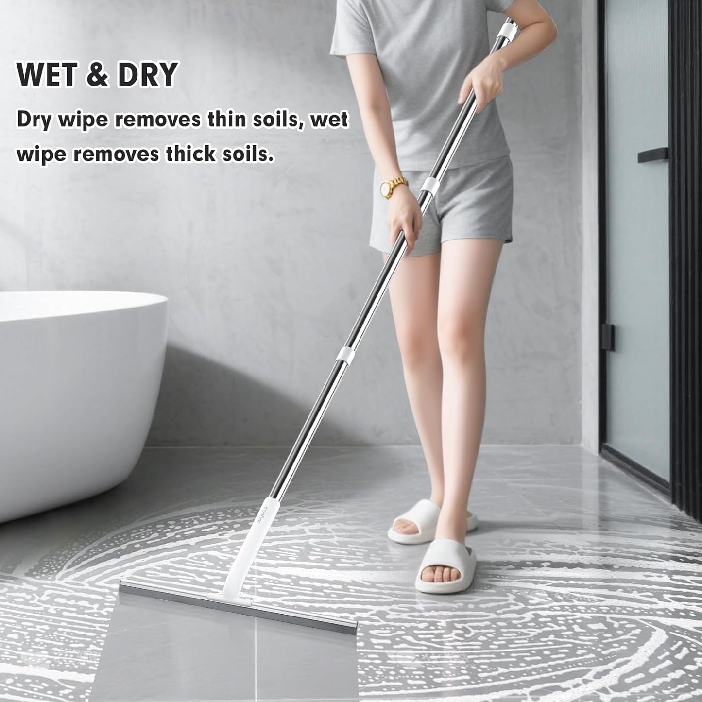 JOYBOS Rubber Floor Squeegee for Smooth Surface Concrete Floor, Tile Floor, Heavy Duty Garage Shower Floor Squeegee Broom for Removing Water, Commercial Scrubber Mop with Adjustable Long Handle (XL)