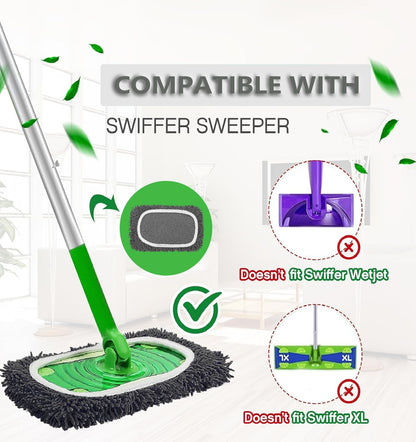 Reusable Microfiber Mop Pads Washable Wet Pads Compatible with Swiffer Sweeper Refills Pads for Wet & Dry Sweeping Cloths Mop Head Replacement for Household Cleaning (Green 4PCS)