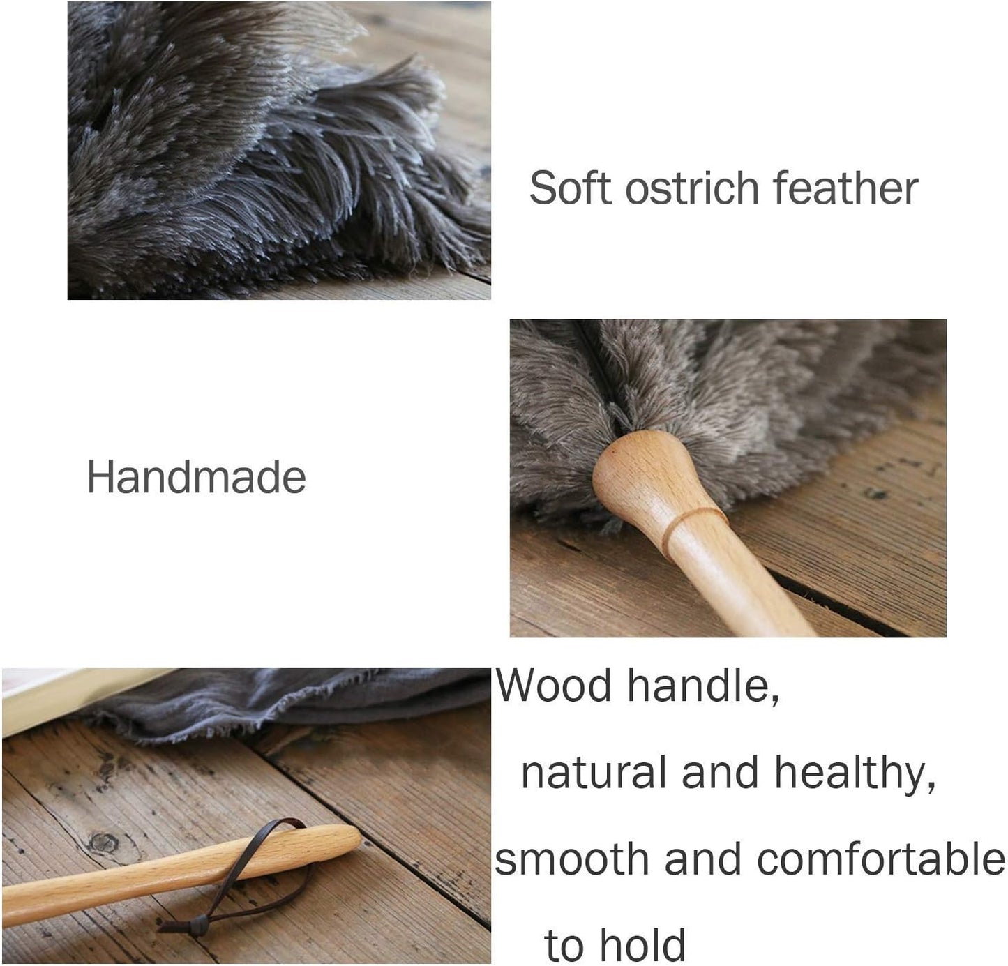 Ostrich Feather Duster for Cleaning-Furniture Dusters with Handle Ddzmz Hand Duster with Fluffy Natural Genuine Feather Reusable Household Duster, Gray and Brown(Length 16")