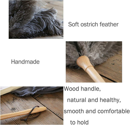 Ostrich Feather Duster for Cleaning-Furniture Dusters with Handle Ddzmz Hand Duster with Fluffy Natural Genuine Feather Reusable Household Duster, Gray and Brown(Length 16")