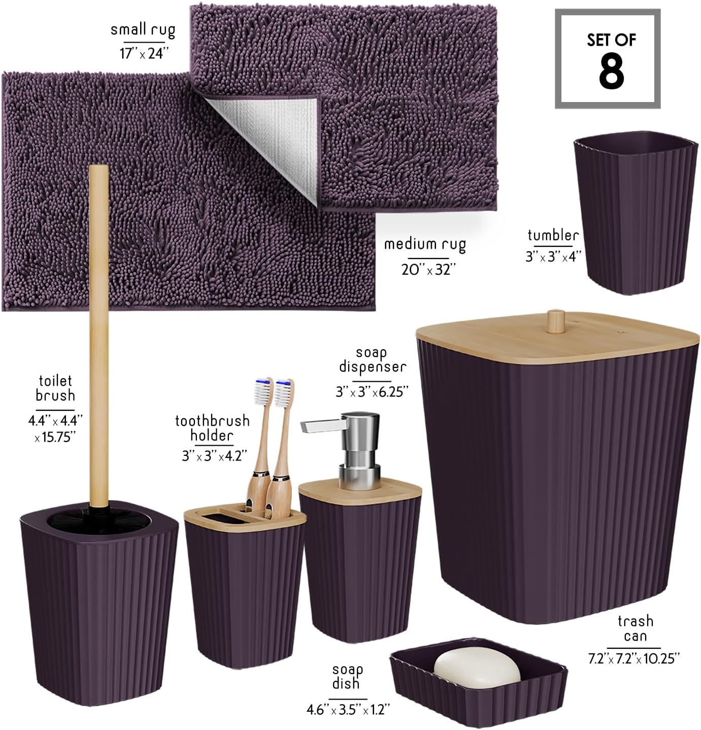 Clara Clark Bathroom Set - Sage Green Bathroom Accessories Set, 6PC Bathroom Accessory Set, Bathroom Sets with Toilet Brush, Trash Can & Soap Dispenser