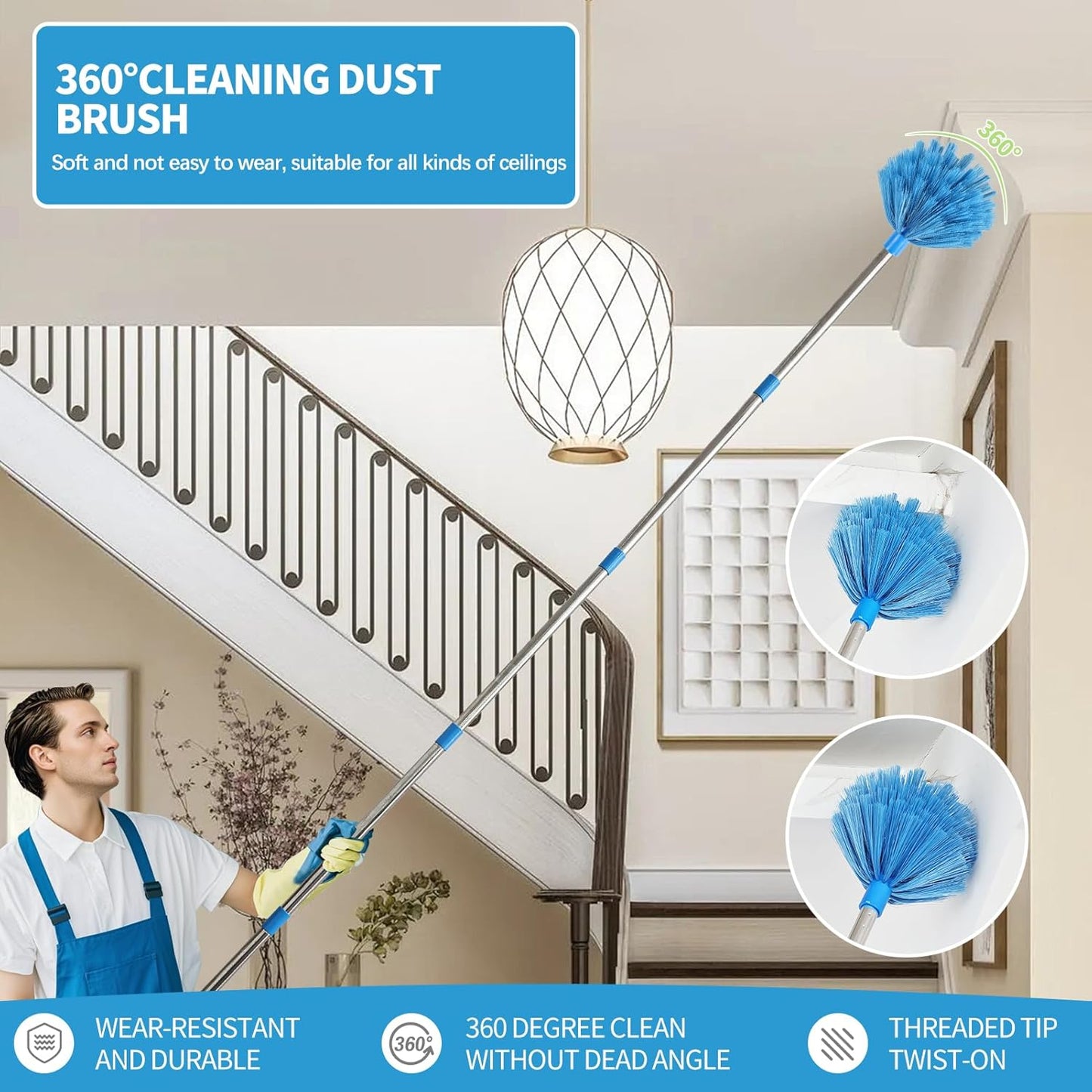 Rainbow Extendable Static Duster Reusable Microfiber Duster with 100" Telescoping Pole, Beandable and Washable Dusters Head for Cleaning Ceiling, Fan, Furniture
