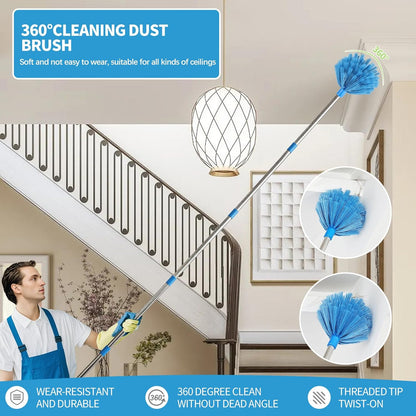 Rainbow Extendable Static Duster Reusable Microfiber Duster with 100" Telescoping Pole, Beandable and Washable Dusters Head for Cleaning Ceiling, Fan, Furniture
