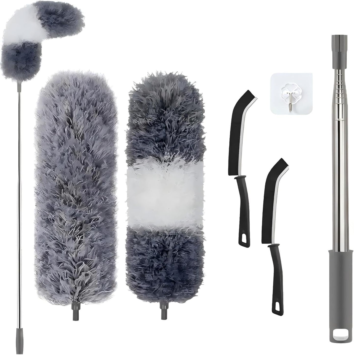 Microfiber Dusters for Cleaning,100" Professional Extension Pole Duster Kit with 2 Washable Bendable Heads,Cobweb Remover & Feather Duster for High Ceilings,Ceiling Fans,and Hard-to-Reach Areas,3PCS