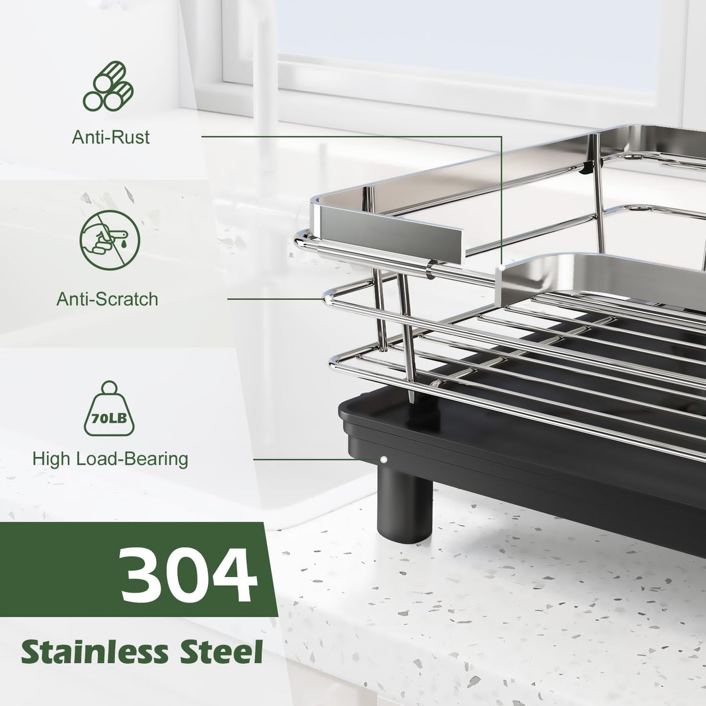JASIWAY Dish Drying Rack in Sink, Expandable Stainless Steel Dish Drainers for Kitchen Counter, Dish Dryer Rack for Inside Sink, Over The Sink Dish Racks with Utensil Holder, Silver