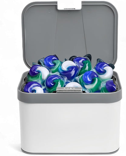 Skywin TidyFriend Laundry Pods Container with Lift Up Lid, 12.4" x 6.5" x 8.7", Airtight Storage Keeps Pods Fresh, Laundry Detergent Container & Dishwasher Pod Holder (Grey)