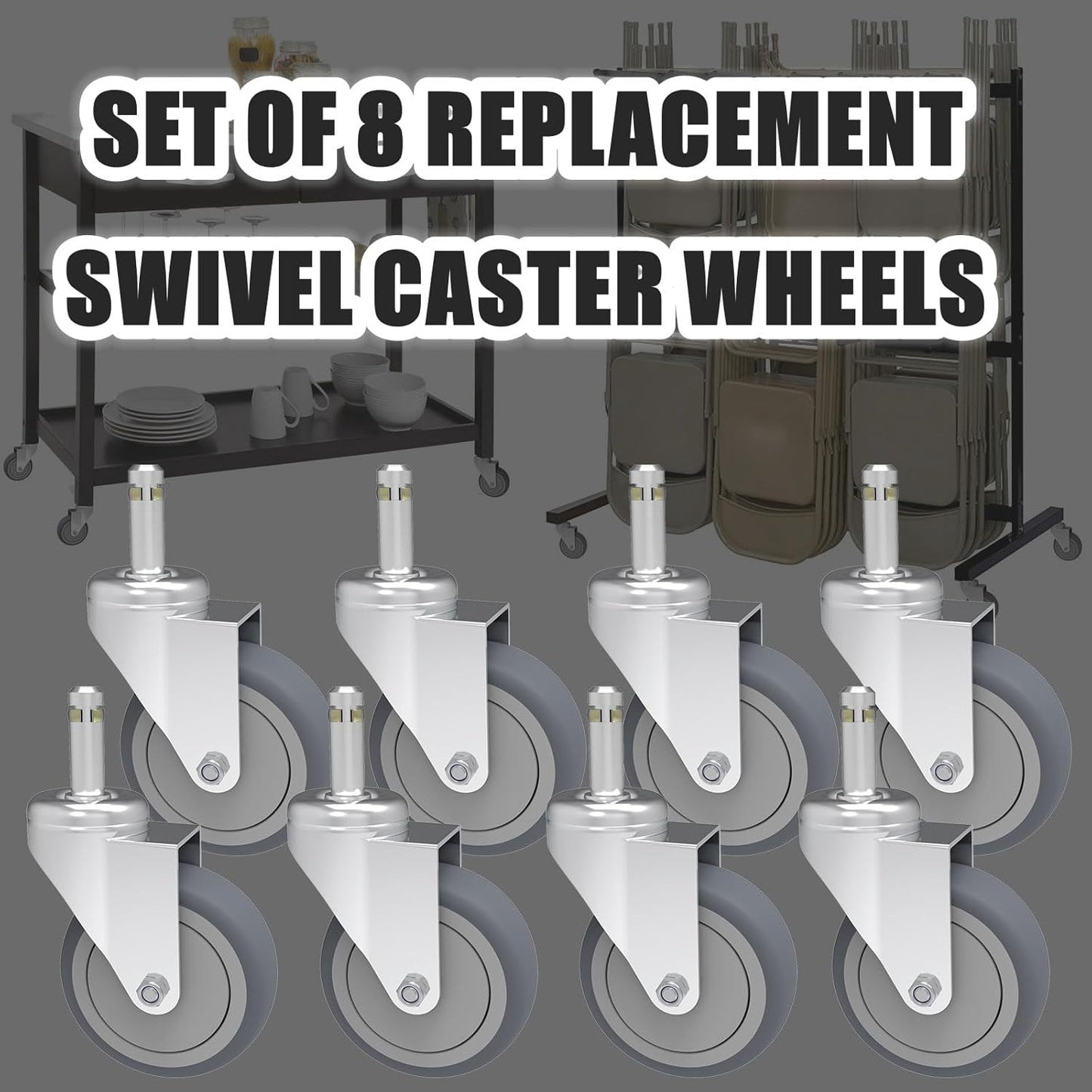 RILIDRI 3-Inch Swivel Stem Caster for Rubbermaid Mop Bucket Utility Cart, 7/16-Inch Stem Diameter Rubber Wheel Set of 4, Heavy Duty TPR Weber Grills Shop Vac Replacement Wheels