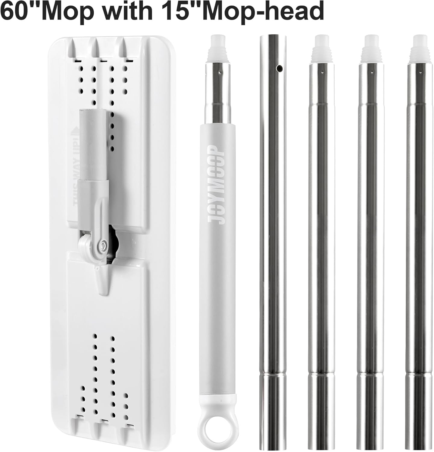 JOYMOOP Flat Mops, Microfiber Mop for Floor Cleaning and Wall Cleaner, 50" Mop Handle with Flexible 13" Flat Head with a Microfiber Mop Pad - White