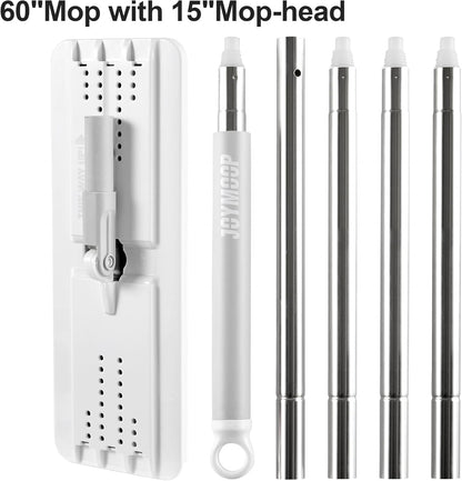 JOYMOOP Flat Mops, Microfiber Mop for Floor Cleaning and Wall Cleaner, 50" Mop Handle with Flexible 13" Flat Head with a Microfiber Mop Pad - White