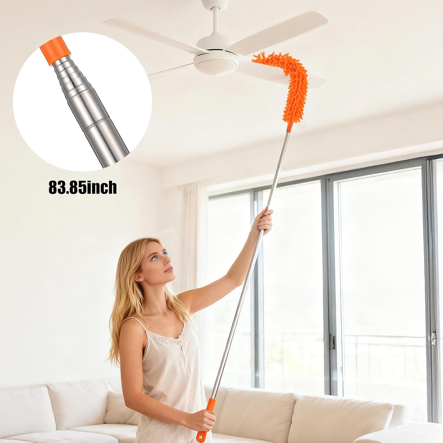 Cobweb Duster with Extension Pole, 4-in-1 Washable Cleaning Duster Kit, 15-100 Inch Long Telescoping Pole, Bendable Design for High Ceiling Fans Furniture, Microfiber Webster Remover Tools