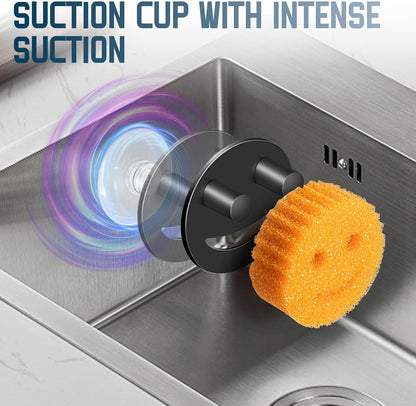 2 Pack Stainless Steel Smiley Face Dish Sponge Holder, Silver Sink Caddy Organizer Storage with Suction Cup for Kitchen, Kitchen Accessories Decor Scrubber-Silver