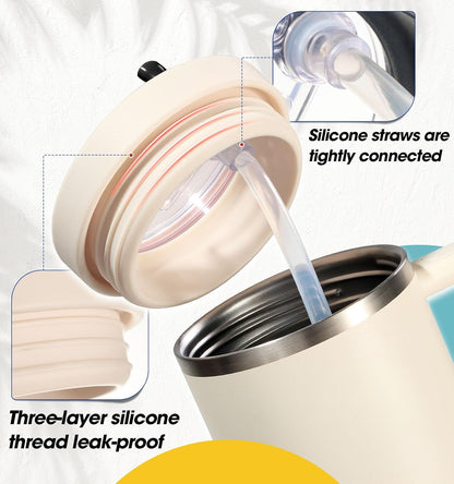 40 Oz Tumbler Flip Straw Lid Compatible with Stanley Quencher Cup, Anti Spill Replacement Cup Covers, Durable Silicone Leak Proof Lids with Cleaning Brush Set for Travel Storage