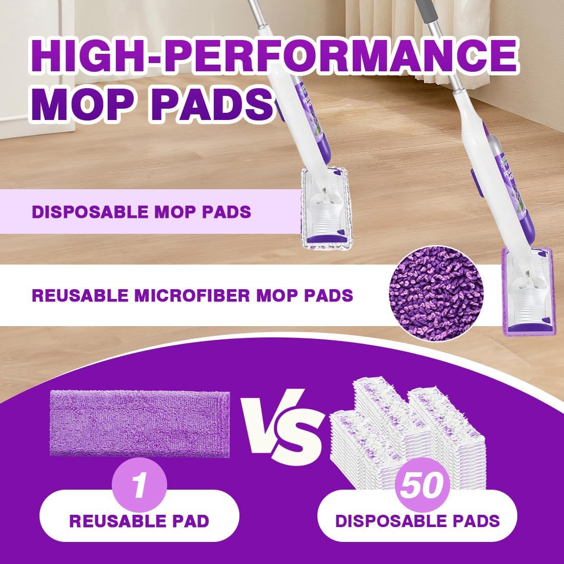 HOMEXCEL Reusable Microfiber Mop Pads for Swiffer PowerMop 8 Pack, Power Mop Pads Refills for 13 ''-15 '' Spray Mop, Machine Washable Pad Replacement for Multi-Surface Floor Cleaning